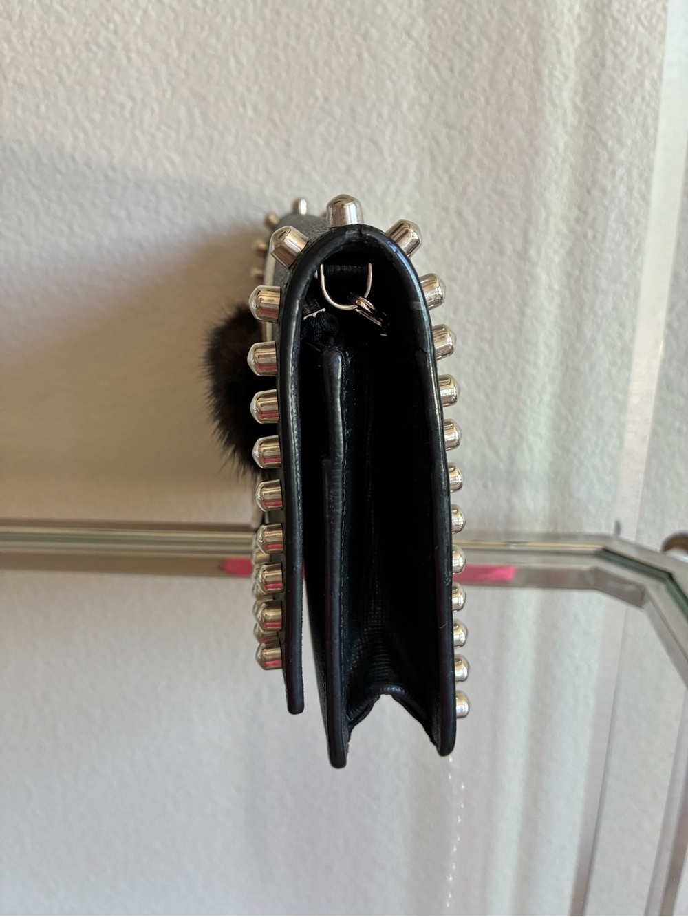 Fendi Karlito Studded Wallet on Chain / Clutch with Black Fur - Picture 7 of 16